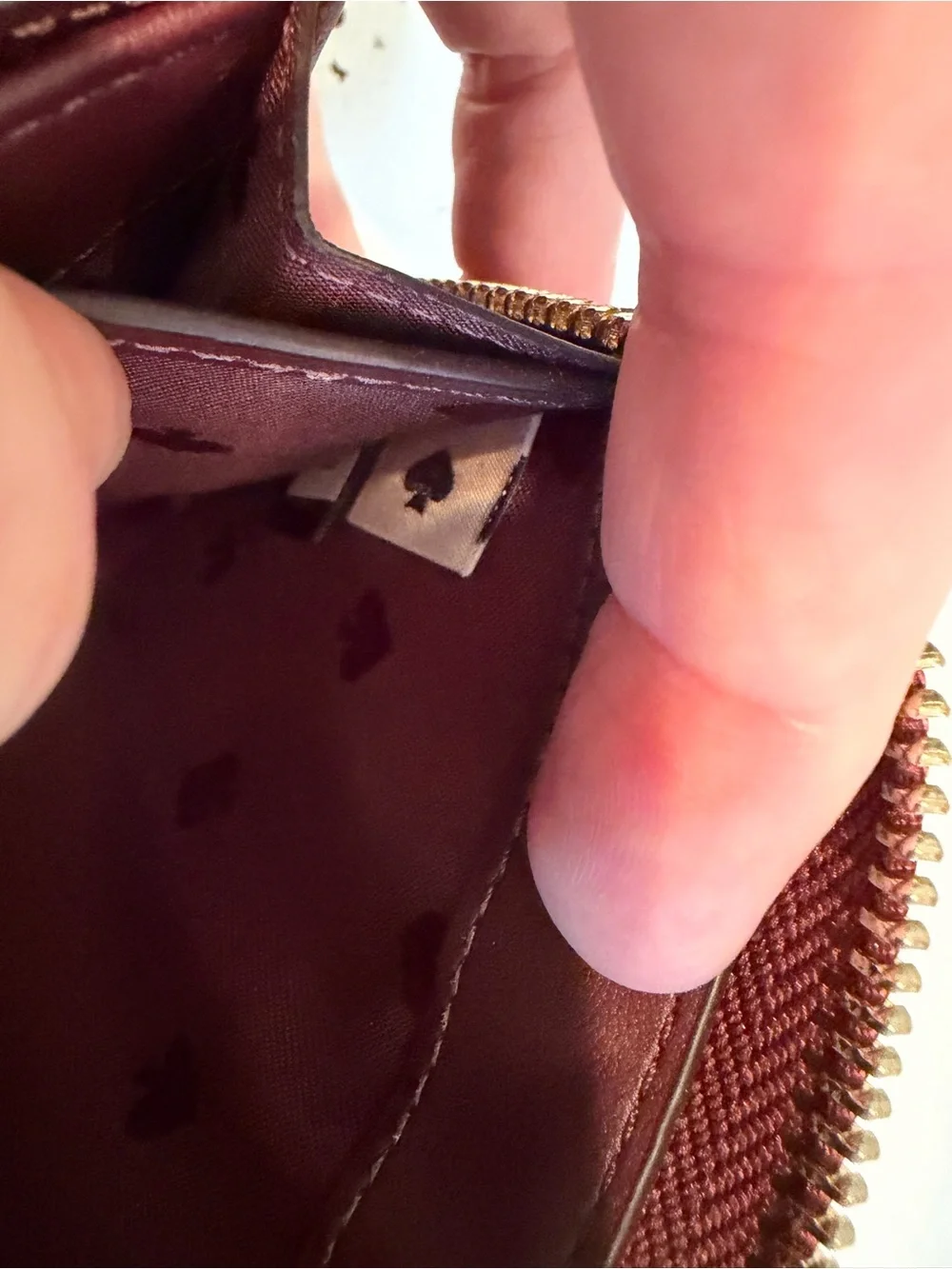 Kate Spade New York Glitter Zip Around Continental Wallet Burgundy Plum Gold